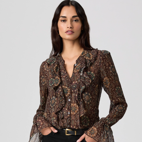 PAIGE Claude Blouse: Dark Chocolate Multi