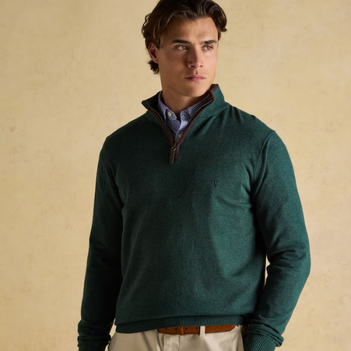 Hillside Dark Green Quarter Zip Knitted Jumper