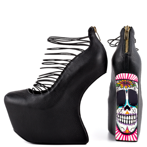 Skull Print Wedge Pumps Heels