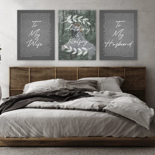 Personalized 3 Panel Wedding Vows Canvas with Names, Ivy and Photo